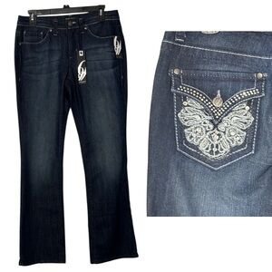 Nine West Jeans Blue Dark‎ Wash Boot Cut w/ Back Pocket Bling in Size 6/28  NWT